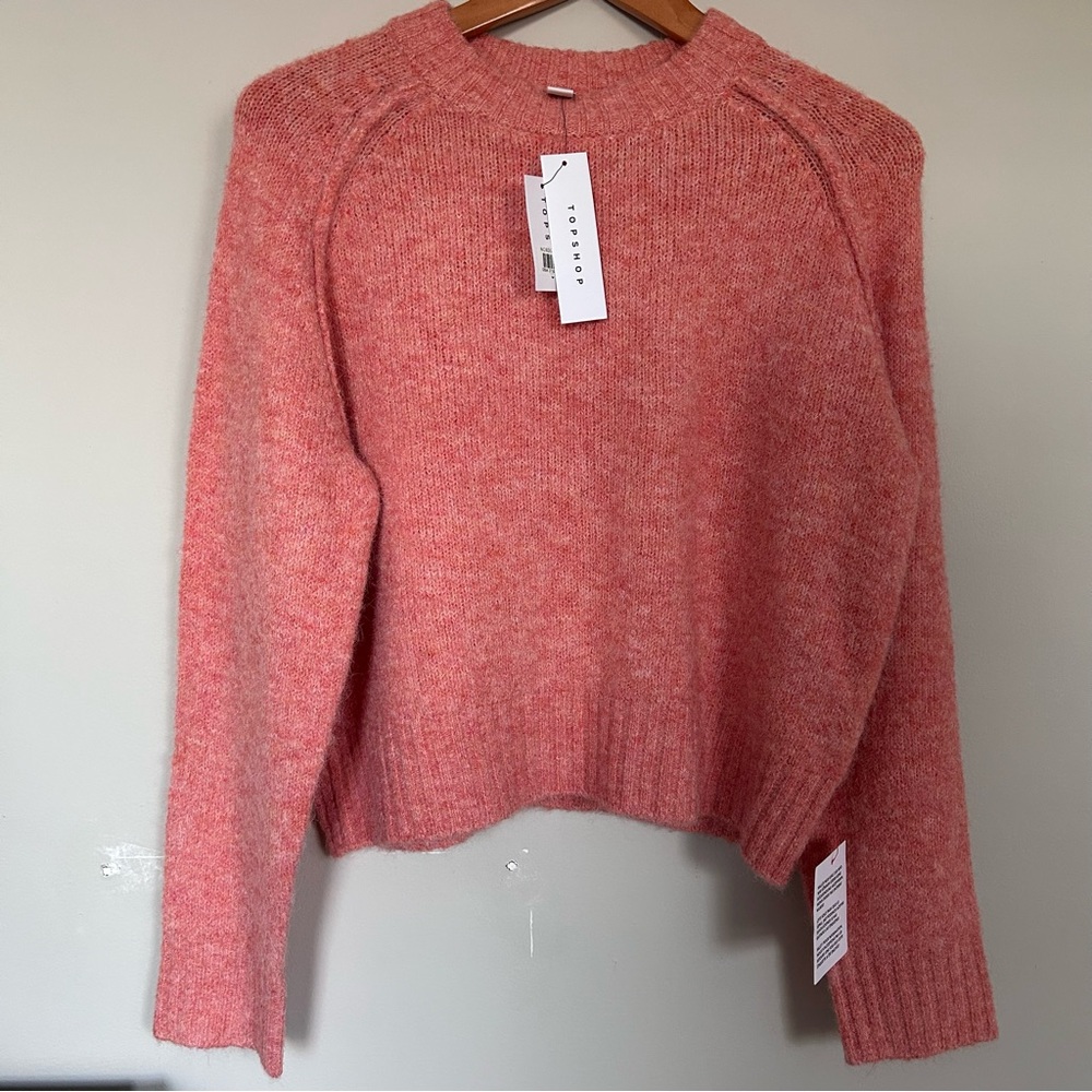 NEW! Topshop Raglan Exposed Seams Crew Neck Sweater in Pink size 4-6